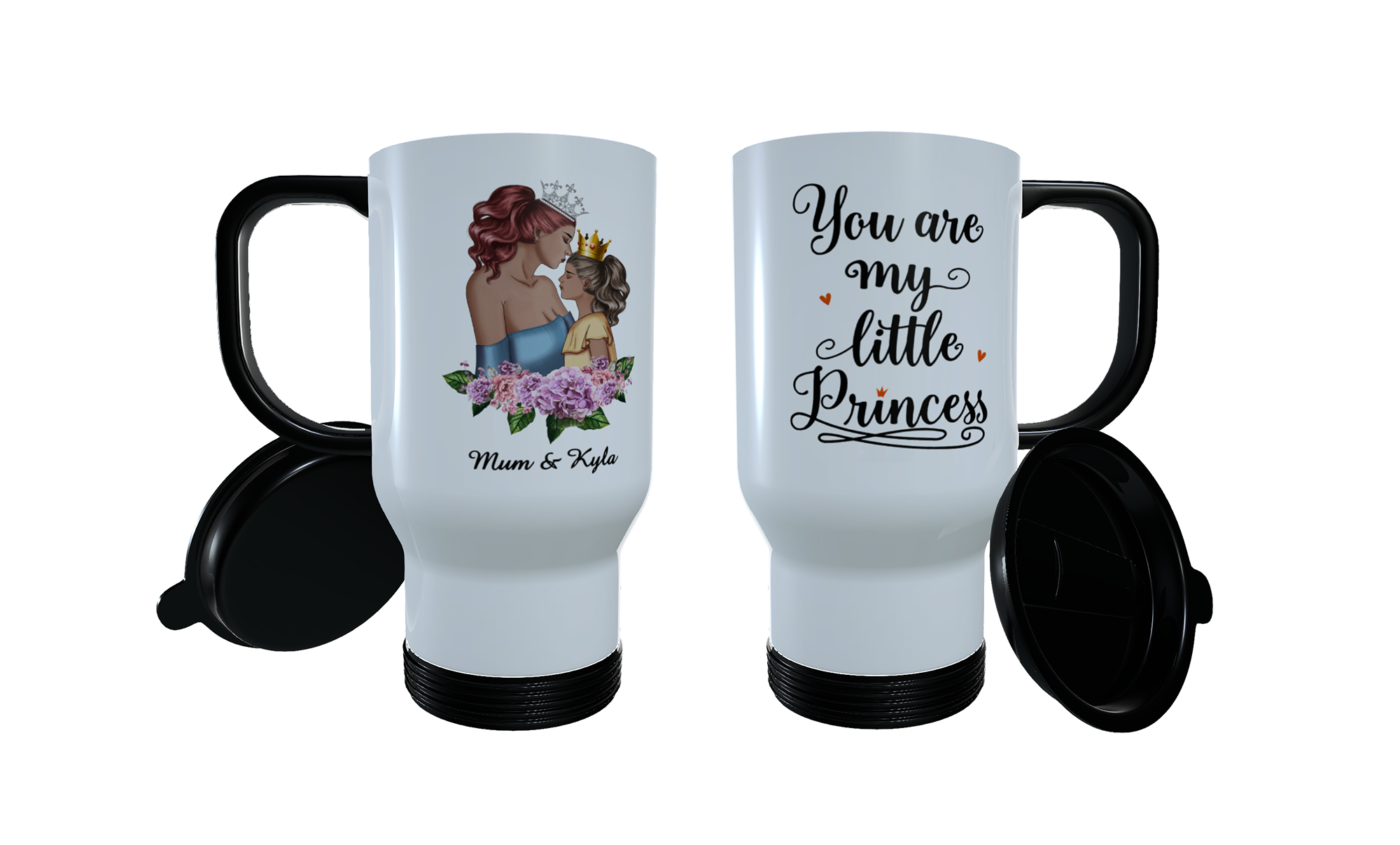 Mum and Daughter Princess Travel Mug, Custom Princess Mug